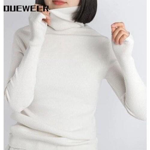 Dueweer Womens Clothing Turtleneck Sweaters Tops Autumn Winter Woman Sweater Brown Long Sleeve Top