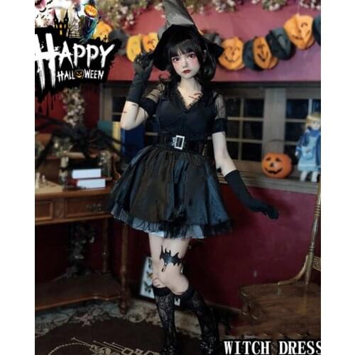 New Halloween Dresses Black V-neck Adult Female Ghost Bride Zombie Witch Costume Cosplay Witch Dress Elf Demon Costumes Set 2019