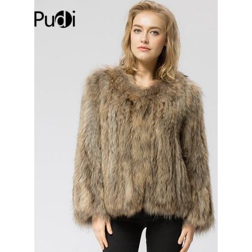 CR035 Knit Knitted Real Raccoon Fur Coat Jacket Overcoat High Quality Womens Fashion Winter Warm Genuine Fur Coat Ourwear