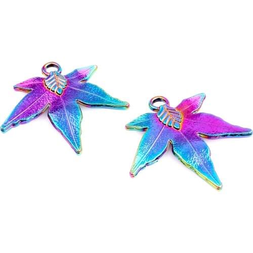 10pcs Rainbow Color Alloy Maple leaf Pendant charms for Necklace DIY Jewelry Accessories Women Girl Xmas gifts