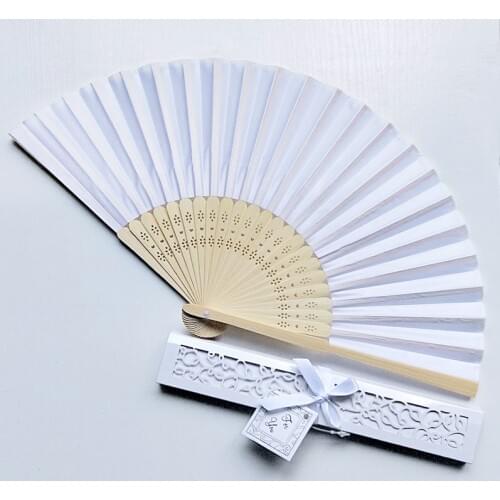 100pcs Personalized Engraved Ladies Folding Hand Silk Fan Dance Fold Vintage Fans With Gift Box Customized Wedding Party Favors