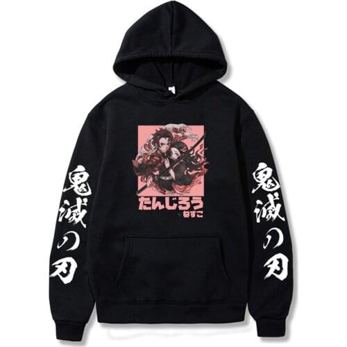 2021 New Arrival Japanese Anime Demon Slayer Kimetsu no Yaiba Tanjiro Nezuko High Quality Hoodies Pullover Sweatshirt