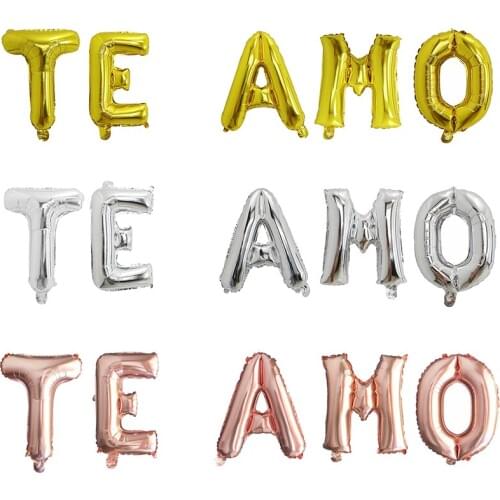 5Pcs Rose Gold Silver Bridal TE AMO Party Decoration Banner Gold Balloons Bunting Decor 16inch Letter Balloons Globos Supplies