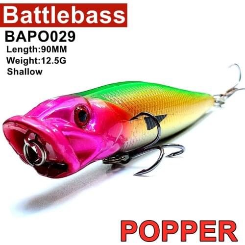 BATTLEBASS 1pcs 9CM 12.5G Popper Fishing Lure artificial fishing bait Crankbait Wobblers high carbon steel hook Fishing Lures