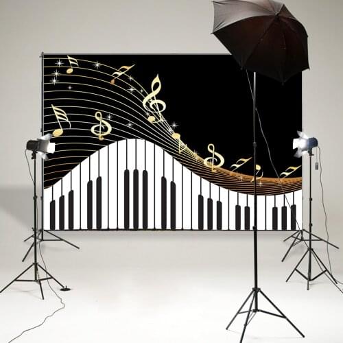 Black background with musical instrument photography studio backdrop baby shower birthday dessert table banner poster B848