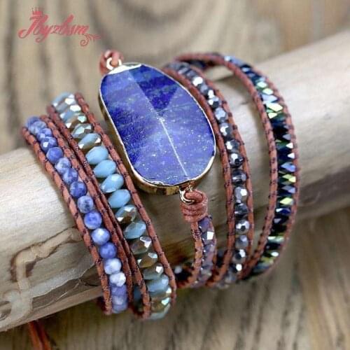 Unique Mixed Natural Stone Charm 5 Strands Bracelets For Women Handmade Woven Wrap Boho Bracelet Leather Bracelet Gift Jewelry