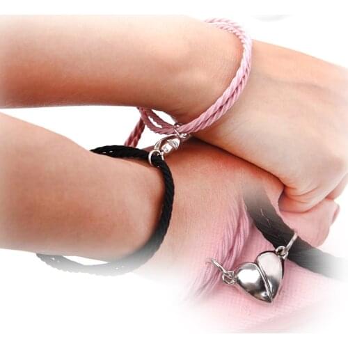 1 Pair Minimalist Heart Lovers Couple Matching Friendship Bracelets Rope Braided Magnetic Distance Bracelet Kit Lover Jewelry