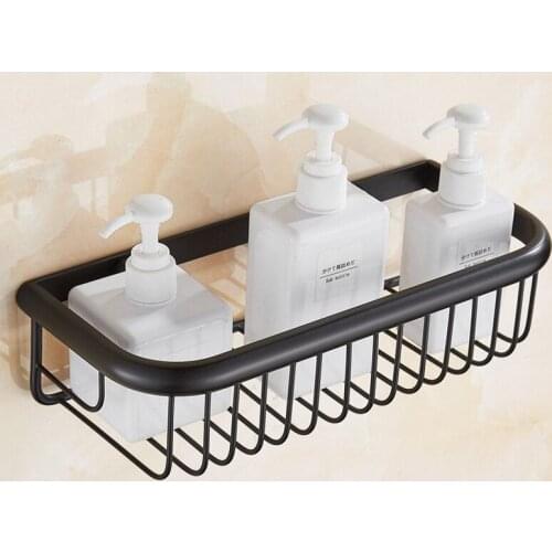 30cm Black Oil Rubbed Bronze Shower Basket Bath Soap Shampoo Storage Holder Wall Mounted Bathroom Shelf