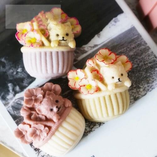 Flower Basket Cat Aromatherapy Gypsum Candle Molds 3D Animal Chocolate Car aromatherapy mold Cake Fondant Silicone Soap Mold