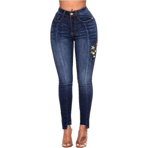 CFYH Embroidered Jeans For Women Elastic Flower Jeans Female Pencil Denim Pants Flower Pattern Pantalon Femme Plus Size 3XL