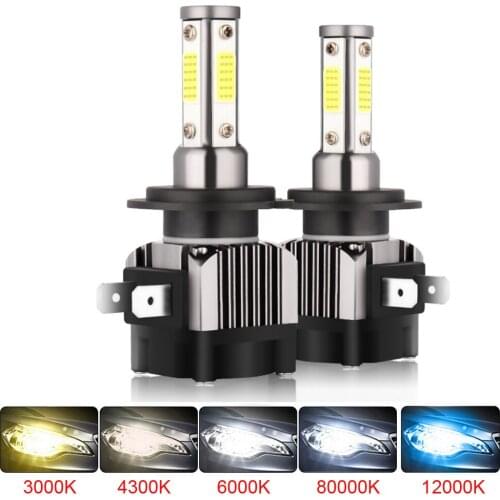 New 2/4Sides 2Pcs 80W Led Turbo Car Headlight H7 H3 H4 H1 H8 H11 9005 HB3 9006 HB4 COB 20000LM 6000K 12V 24V Lamp Auto Styling