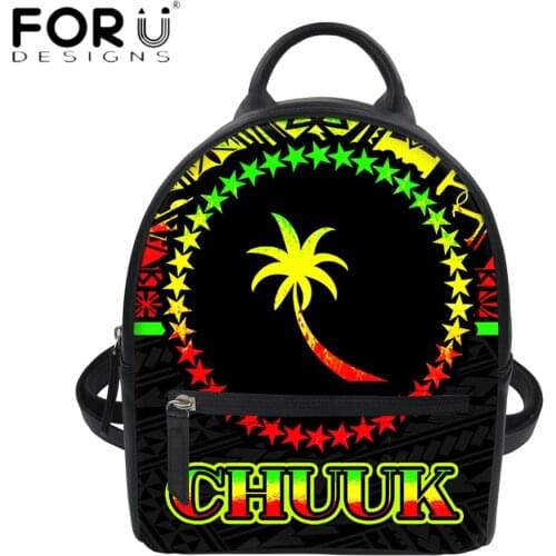 FORUDESIGNS Chuuk Polynesian Tribal Print Women Mini Shoulder PU Backpack Fashion Casual Zipper Bags For Lady Travel Sac Femme