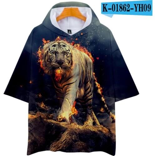 Hot Sale Wolf T Shirt Tiger Hooded T Shirt Summer Mens High Quality T Shirts Harajuku Tops Boy 3D Print Men Boy Animal Summer