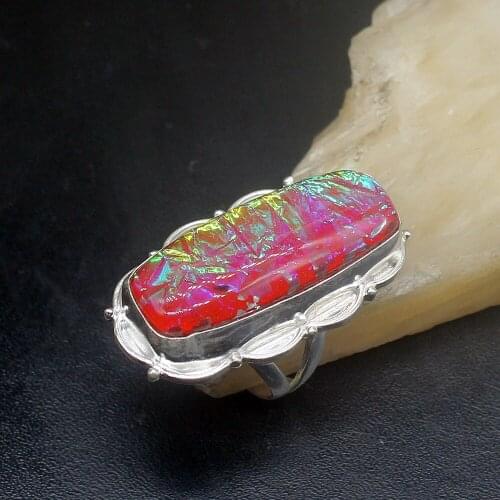 Gemstonefactory Jewelry Big Promotion Single Unique 925 Silver Gentle Dichroic Glass Women Men Fashion Gifts Rings 8.5# 20212531