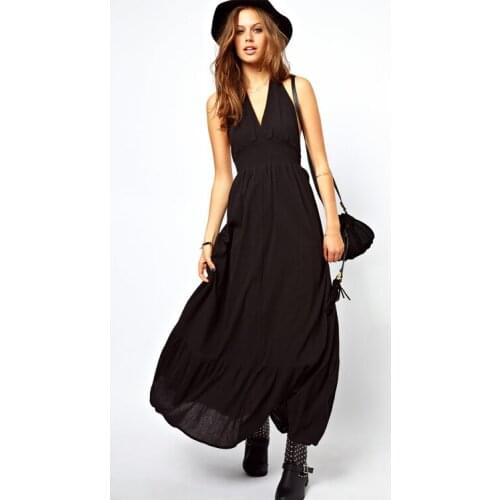 Wind Cotton and Hemp Open Back Dress with Neck Hanging