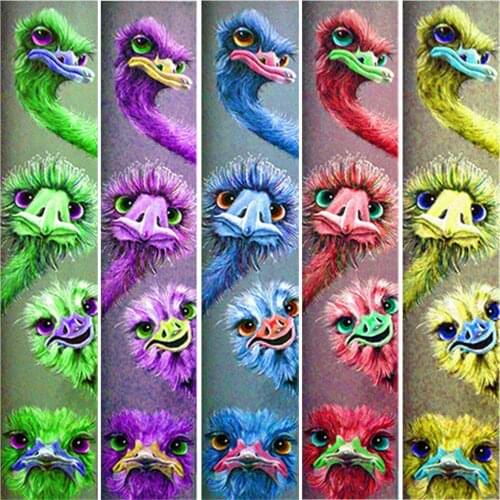 Huacan 5D DIY Diamond Painting Full Square Rhinestones Ostrich Mosaic Diamond Embroidery Kits Cross Stitch Animal Needlework