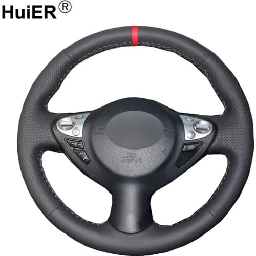 HuiER Hand Sewing Car Steering Wheel Cover Funda Volante For Infiniti FX FX35 FX37 FX50 QX70 Nissan Juke Maxima 370Z Sentra SV