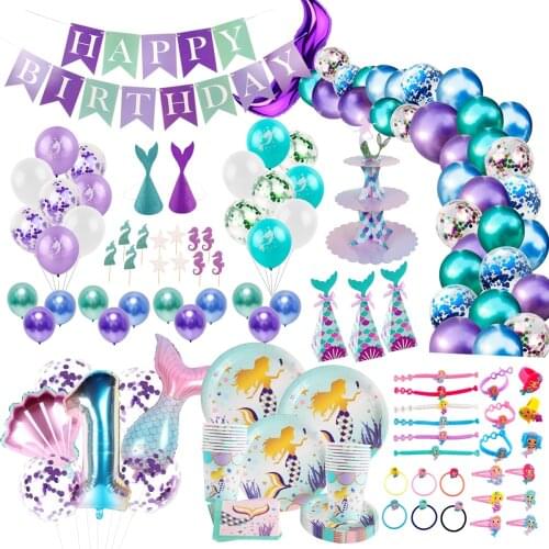 HUIRAN Romantic Little Mermaid Party Supplies Mermaid Decoration Mermaid Birthday Party Favors Kids Birthday Parties Decorations