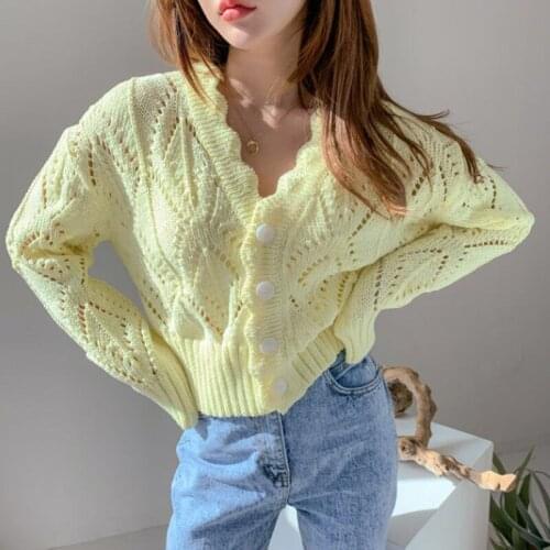 Cardigan Feminino Special Offer Acrylic V-neck 2020 Autumn New Womens Sweater Slim Wavy For Edge Hollow Cardigan Knitted Women