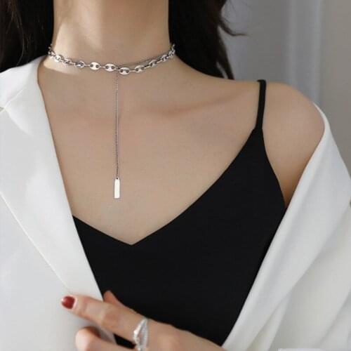 2Pc Pig Nose Womens Chain Necklace Fashion Stainless Steel Girl Jewelry Gothic Designer Trendy Top Hip Hop Tassel Design Choker