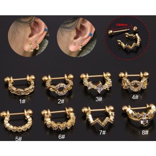 1Pc 18G 0.8x10mm CZ Small Ear Piercing Jewelry CZ Zircon Helix Cartilage Earring Rook Hoop Snug Body Piercing Ring Jewellery