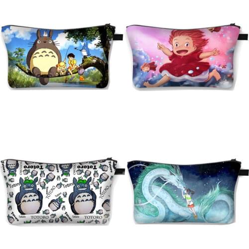 Cute Totoro Cartoon Women Makeup Bag Anime Girl Cosmetic Bag Fashion Casual Coin Purse Zipper Pouch Travel Organizer Bags