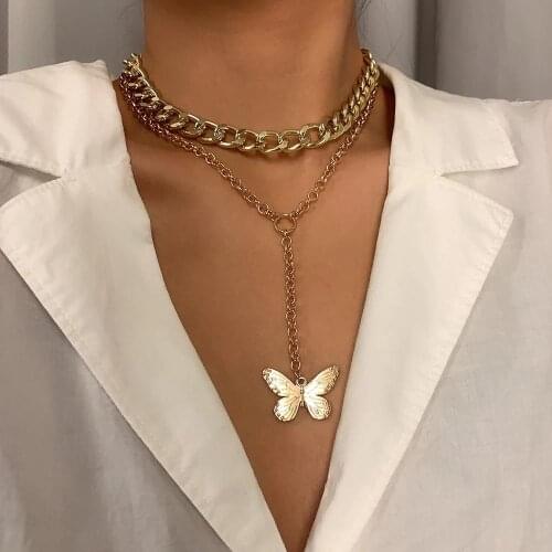 Multilayer chain Shiny Butterfly Pendant Necklaces for Women 2021 Trendy Party Anniversary Charming Jewelry Tennis Chain Present