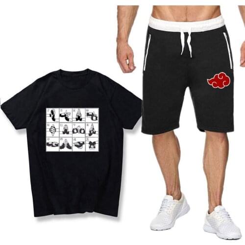 2021 New Anime Kakashi Sasuke Summer Mens Short sleeve Harajuku high quality Cotton T Shirts pants suit Sportswear