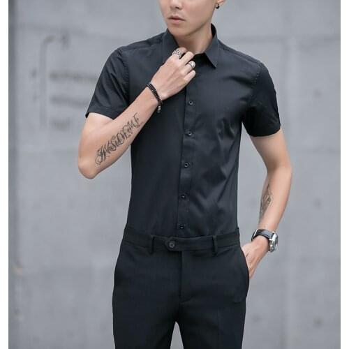 Mens Dress Shirts 2020 New Arrival Brand Mens Business Shirt Short Sleeves Turn-down Collar Brand Clothing Plus Size 5XL