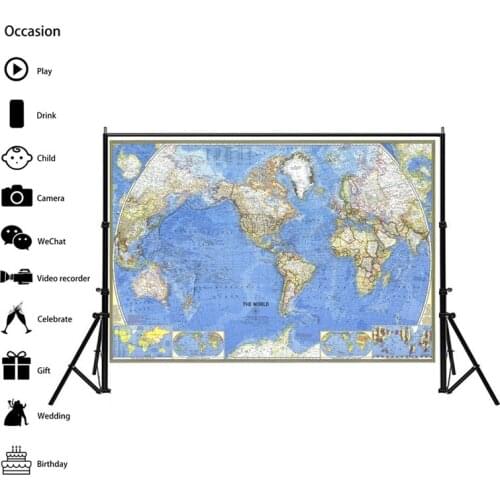 A1 Size Map of The World Sticker 1965 Non Woven World Map Poster for Living Room Home Office Decor