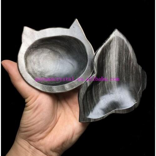 Natural Crystal Bowl Silversheen Obsidian Butterfly Decorative Plate Mineral Stones Cat Figurine Carved Decoration Gifts