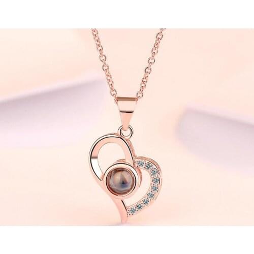 New Necklace For Women 925 Sterling Silver Jewelry Sweet Crystal Projection I Love You In 100 Languages Heart Necklace Lady Gift