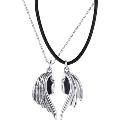 2Pcs Magnetic Couple Necklace Angels and Demons Necklace Long Distance Relationship Charm Necklace Valentines Day Gift