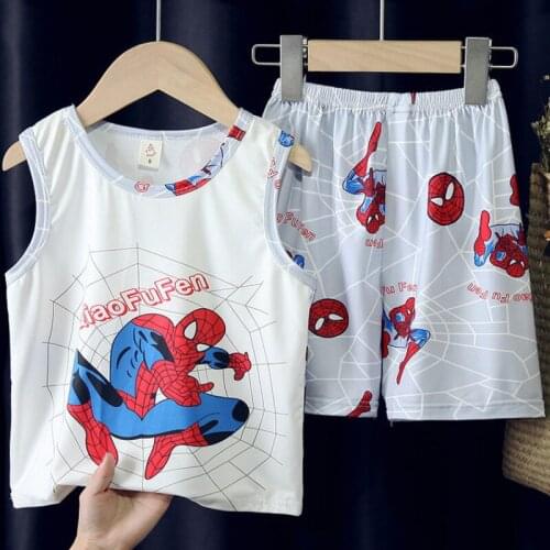 Boys Pyjamas Childrens Vest Suit Cartoon Spiderman kids Clothes Childrens Shorts Pajamas set Girls Sleepwear Summer Pajamas