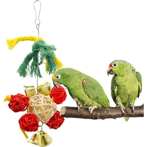 Parrot Hanging Toy Interactive Bird Toy Rattan Ball Bird Parrot Toy Chewing Bite Hanging Cage Swing Chew Toys with Bell
