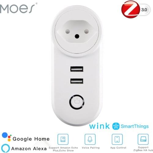 CH ZigBee3.0 Dual USB Wireless Socket Plug SmartThings App Remote Control Echo Plus Voice Control Work with Alexa Google Home