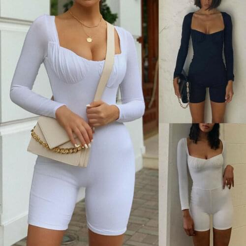 Sexy Womens Long Sleeve Shorts Playsuit Ruched Bodycon Casual Ladies Jumpsuit Rompers Clubwear
