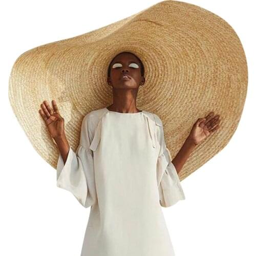Woman Fashion Large Sun Hat Beach Anti-UV Sun Protection Foldable Straw Cap Oversized Collapsible Beach Hat #YL5