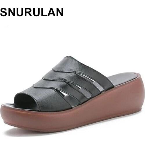 SNURULAN womens shoes summer fashion casual slippers female fish mouth high heel sandals thick bottom slippers2021new hot sale