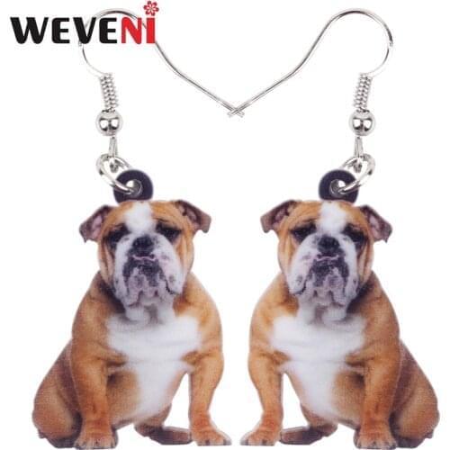 WEVENI Acrylic Lovely British Bulldog Earrings Big Long Dangle Drop Fashion Animal Jewelry For Girls Women Ladies Teens Bulk Pet