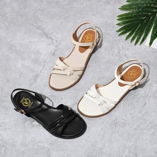 SKLFGXZY New Summer Style Girls Sandals Genuine Leather Fashion Cross Womens Shoes Real Cowhide Sandals Size 34-43