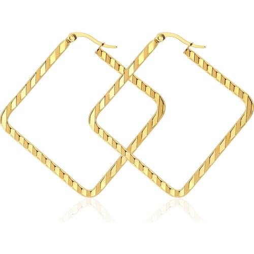 AsJerlya 1 Pair Big Square Wave Hoop Earring For Women Gold And Silver Color 4cm Women Gift Fashion Jewelry 2021 New Arrival