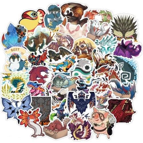 50pcs Hot Monster Hunter Game Stationery Sticker For Car Laptop PVC Backpack Home Decal Pad Bicycle Waterproof Classic Toys Gift