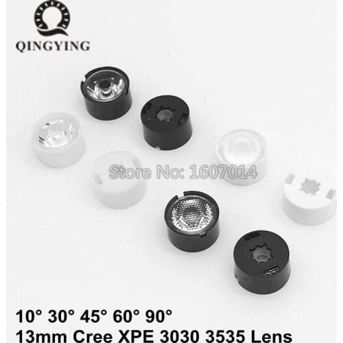 100pcs 13mm CREE LED Lens 10 30 45 60 90 Degree XPE XPE2 XPG XPG2 XTE 3535 3030 Emitter Plano Reflector Collimator With Holder