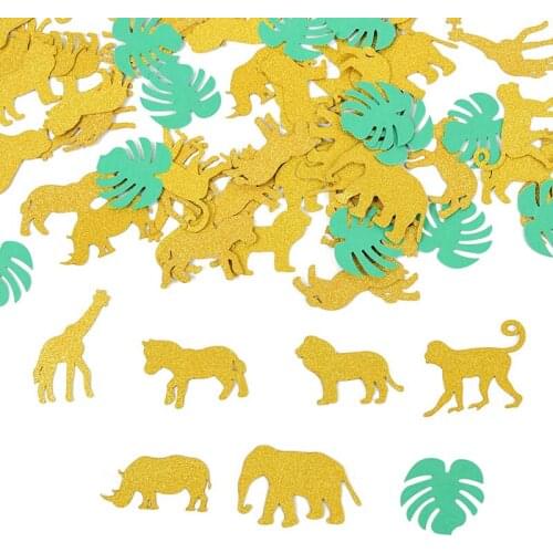 100pcs Glittler Gold Animal Confetti Green Palm Leaf Confetti DIY Paper Confettis Birthday Party Supplies Baby Shower Decor