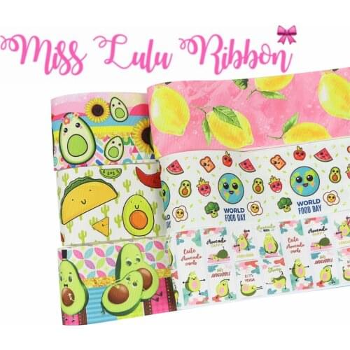 16mm-75mm Cartoon Avocado Lemon Cactus Mexico Food Printed Grosgrain/Foe Ribbon Sunflower DIY Hair Bowknots 50yards/roll