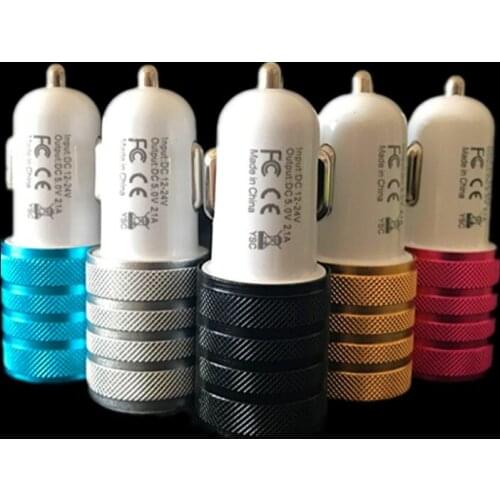 200pcs/lot high quality universal Aluminum Alloy 2.1A+1A Dual USB Ports Car Charger For iPhone X 8 7 6 5 For samsung S8 NOTE8