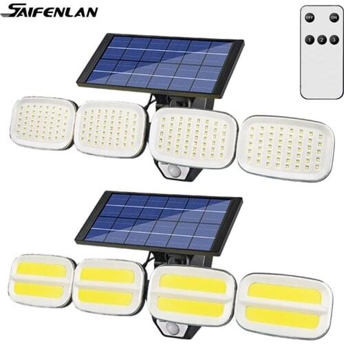 2021 Solar Wall Lights 4-head Rotatable Outdoor Waterproof Human Body Induction Garden Light Fence Road lighting 240 COB/200 LED