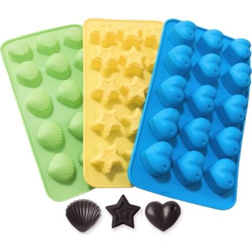 3Pack Candy Molds Silicone Chocolate Mold Reusable Ice Cube Trays Non Stick Hearts Stars Shells Shape Gummy Candy Baking Molds