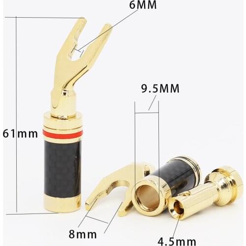 4 pcs Speaker Cable Copper Gold Plated Carbon Fiber spade plug Terminal Connector speaker cable Extension adapter Y plug